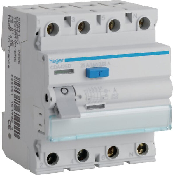 Hager FI-Schutzschalter 4pol. 25A/30mA,6kA CDA425D